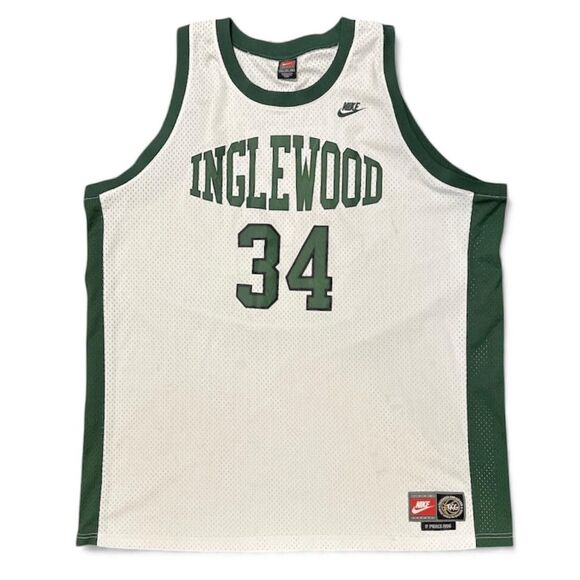 Vintage Inglewood Basketball Jersey Mens 4XL White Green Nike Paul Pierce 34 - Picture 1 of 11